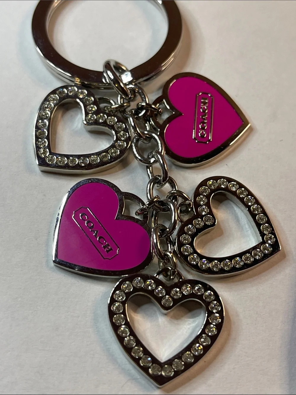 Coach Fuchsia Heart Dangle Keyring with Crystal Accents and Coach Pen
